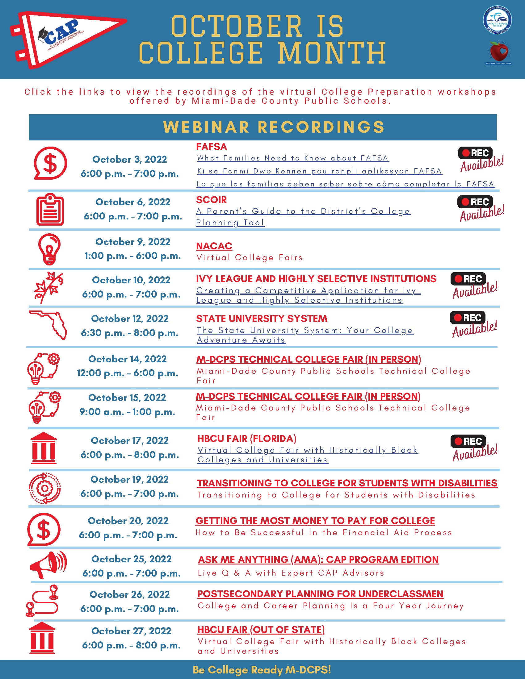 October is College Month: List of Events